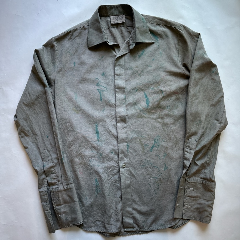 Vintage VTG American Rag Cie Grey paint splatter painter long sleeve French cuff